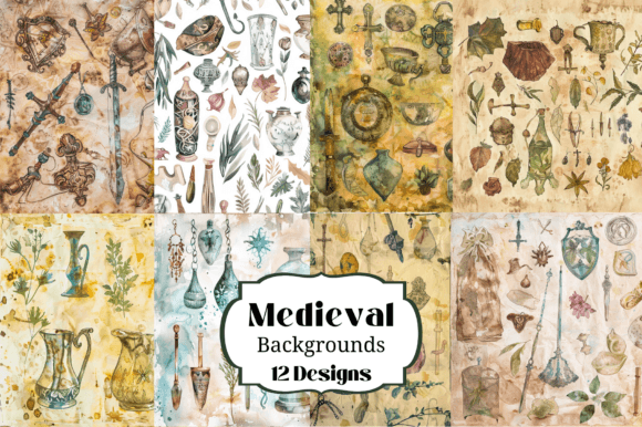 12 Medieval Watercolor Backgrounds for Digital Crafting