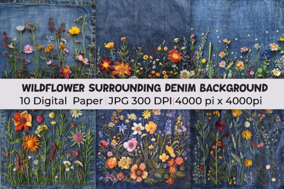 Elevate Your Designs: Wildflower Surrounding Denim Backgrounds