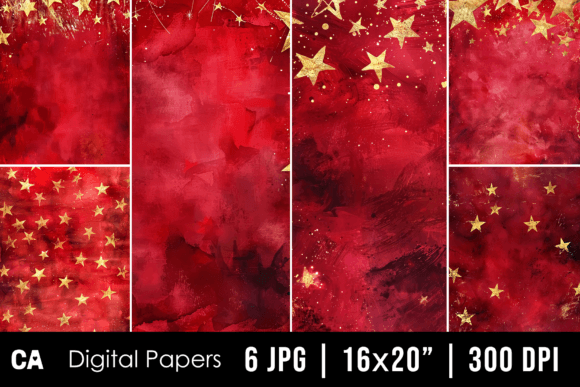 Elevate Your Projects with Watercolor Gold Red Stars Backgrounds