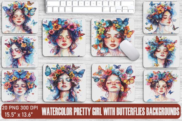 Enchanting Pretty Girl with Butterflies Backgrounds