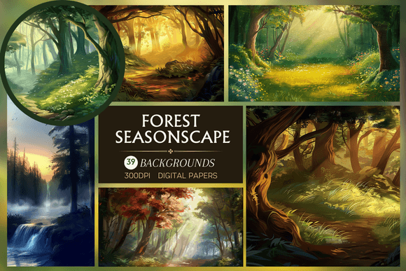 Forest Seasonscape: 39 Digital Backgrounds for Every Project