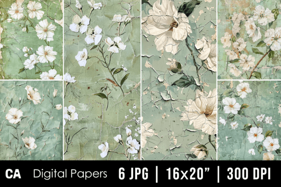 Sage Green Floral Journal Backgrounds for Creative Projects